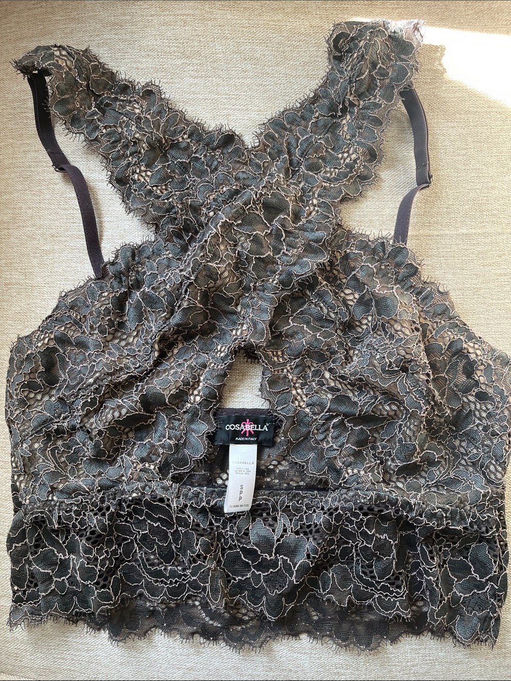 Cosabella charcoal lace festival top bralette